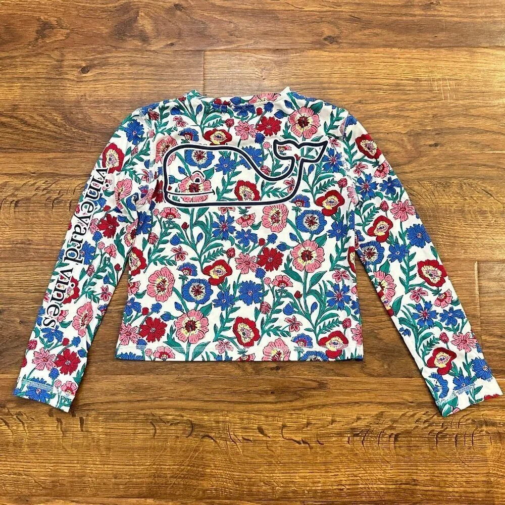 Vineyard Vines White Tisbury Floral Long Sleeve Swim Shirt UPF Sun Girls XL